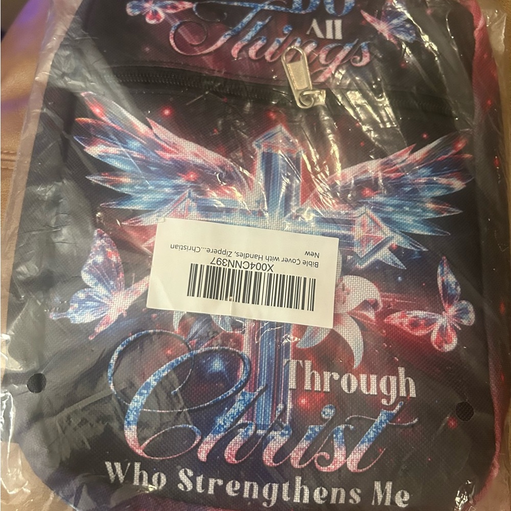 Inspirational Cross Graphic Bible Cover- Black with Iridescent Pink & Blue - Picture 7 of 7